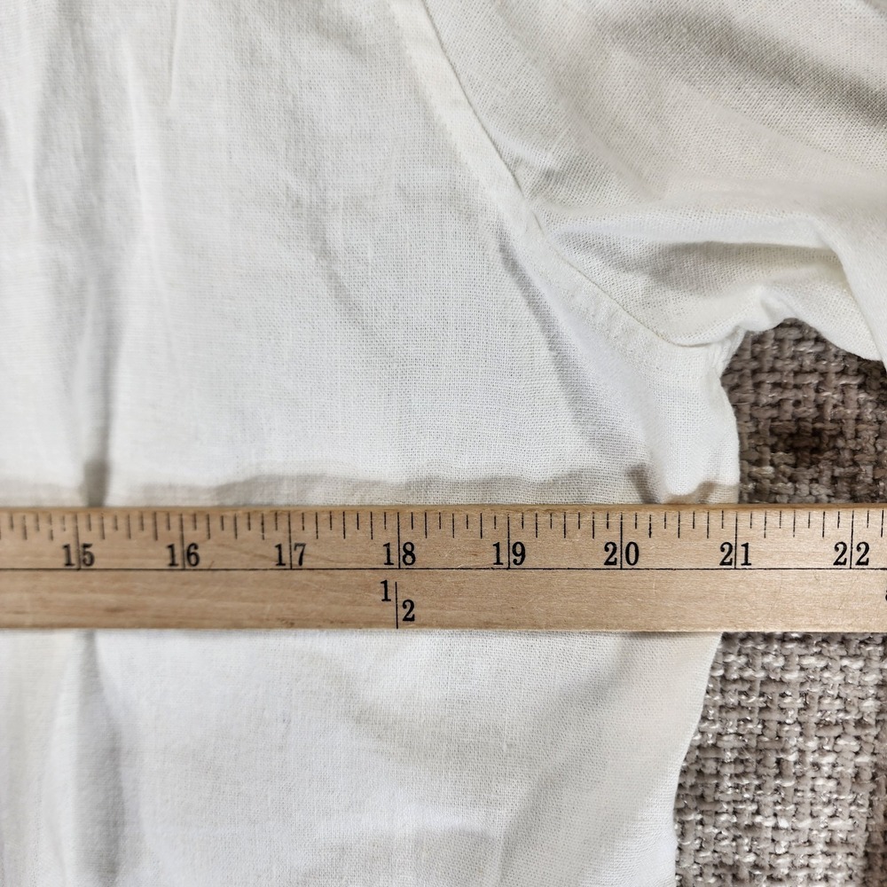 Orvis Linen Blend Blouse Top Womens L White Roll Tab Sleeve Coastal Relaxed Fit - Picture 4 of 11